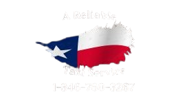 A Reliable Taxi Service logo with Texas flag graphic and phone number