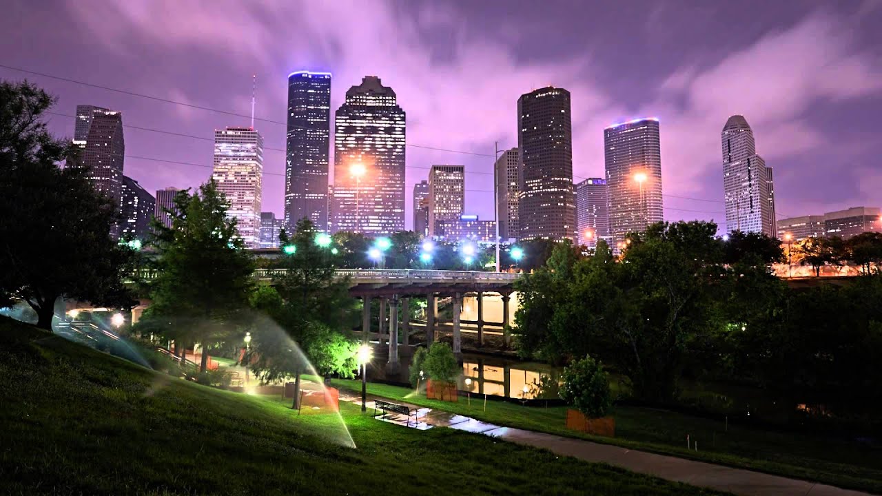 Houston skyline at night showcasing the city served by A-Reliable Taxi Service